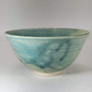 Handmade Ceramic Bowl Teal Glaze Pottery Art Signed
